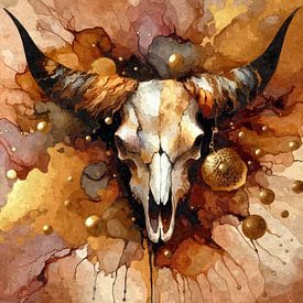 Bull's head in earth tones by Sabine Wagner