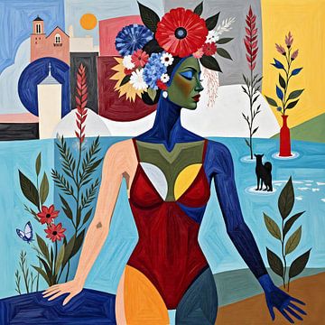 Femme sereine avec coiffe florale