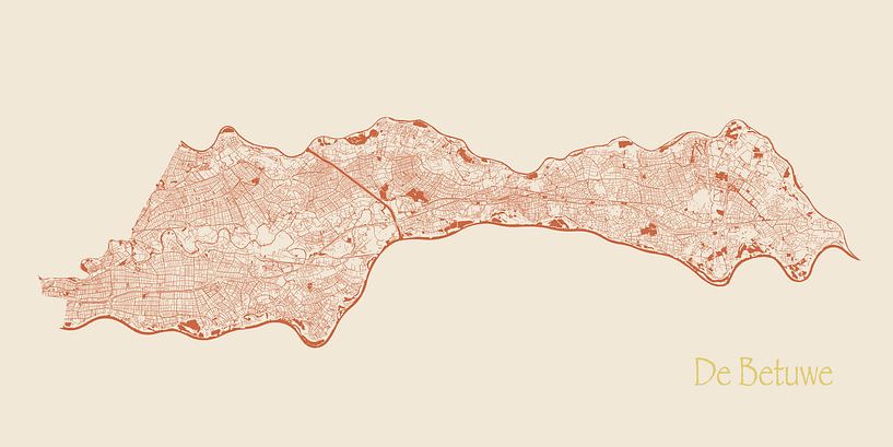Water chart of the Betuwe in terracotta style by Maps Are Art