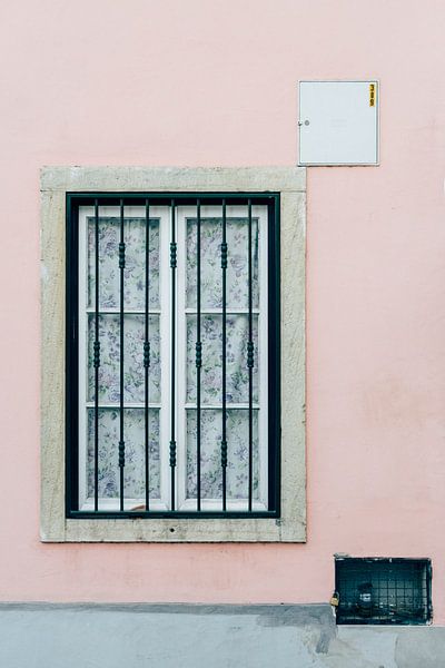 Window in Lisbon ᝢ pink facade travel photography Portugal Europe by Hannelore Veelaert