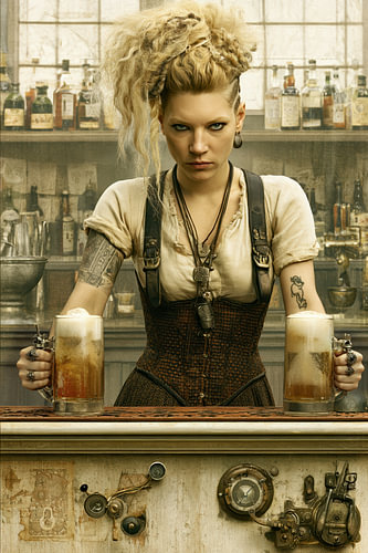 Vikingvrouw met Bier - Krachtig Herbergportret