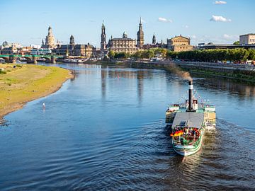 Stoomboot op de Elbe met uitzicht op Dresden van Animaflora PicsStock