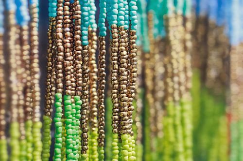strings with casual style, gold, green and aqua beads
