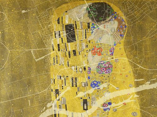 Kaart van Wageningen met de Kus van Gustav Klimt