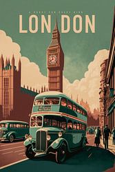 Londen, Vintage affiche van de Big Ben en Parliament