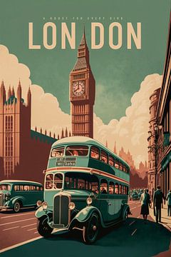 Londen, Vintage affiche van de Big Ben en Parliament