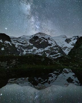 Melkweg weerspiegeld in water, Zwitserse Alpen van Pascal Sigrist - Landscape Photography