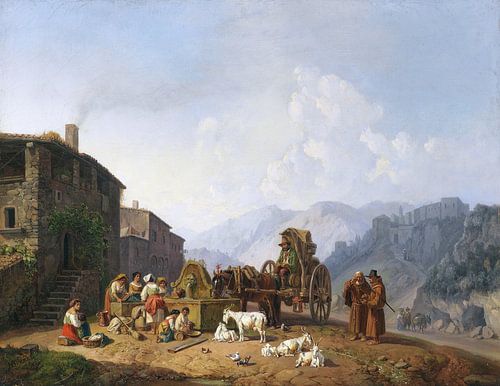 Bij de dorpsfontein in de Italiaanse bergen, HEINRICH BÜRKEL, 1852-1853