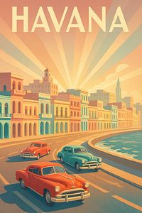 Havanna Retro Drive - Art Deco Malecón Poster