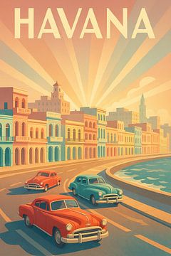 Havanna Retro Drive - Art Deco Malecón Poster von Travel Shop