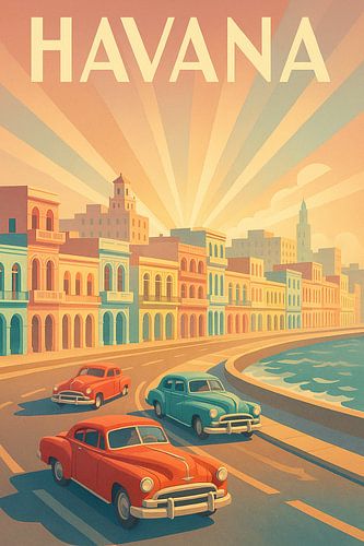 Havana Retro Drive – Art Deco Malecón Poster