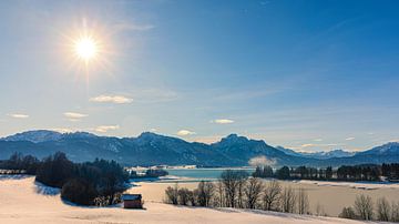 Forggensee in de winter, Beieren, Duitsland