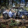Oldtimer auto Fiat 600 in het bos van Inge van den Brande