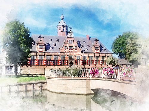 Aquarelschilderij van de Kloveniersdoelen in Middelburg, Zeeland