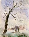Winter landschap met bomen - Aquarel - Pieter Ringoot van Galerie Ringoot thumbnail