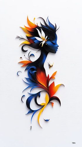Vrouwenportretten in Papier, Goud en Multicolor
