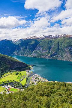 Uitzicht vanaf Stegastein over de Aurlandsfjord in Noorwegen van Rico Ködder