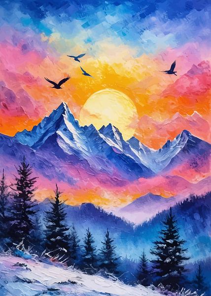 Coucher de soleil sur les montagnes Rocheuses enneigées par MIROKKU