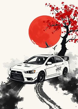 The Mitsubishi Lancer Evo X Sumi-e by MIROKKU