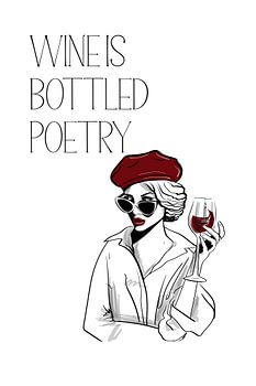 Wine Is Bottled Poetry Poster – Wijn Illustratie – Thuisbar Decor – Minimalistische Wanddecoratie met Mode Flair