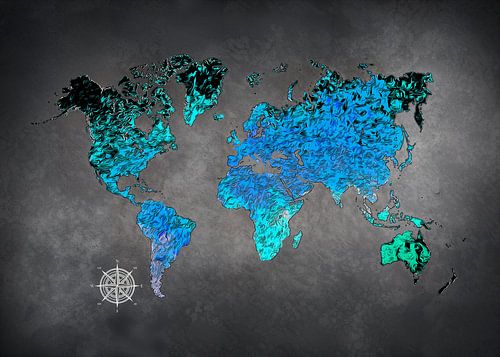 wereldkaart kunst blauw #kaart #wereldkaart
