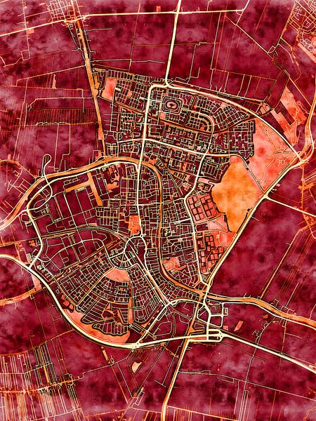 Map of Alphen aan den Rijn with the style 'Amber Autumn' by Maporia