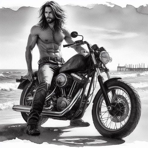 Man met motor op het strand