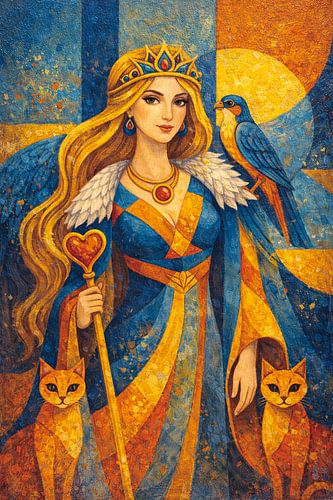 Een illustratie van Freya, Noordse godin van de liefde.