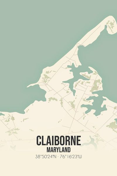 Alte Karte von Claiborne (Maryland), USA. von Ortsdrucke