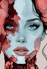 Portrait of a Woman with Blue Eyes and Red Flowers by SPEQ ART