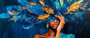 Woman with colourful feather headdress by Poster Art Shop