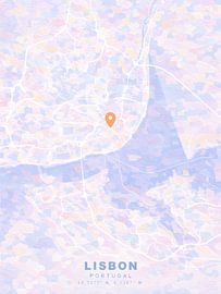 Verträumter Stadtplan von Lissabon – abstrakte Pastellkunst – moderne, minimalistische Wanddekoration für Reisende