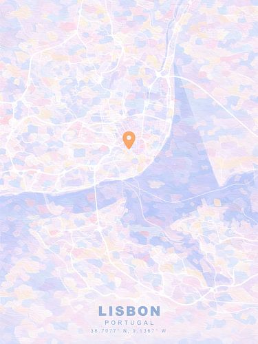 Verträumter Stadtplan von Lissabon – abstrakte Pastellkunst – moderne, minimalistische Wanddekoration für Reisende