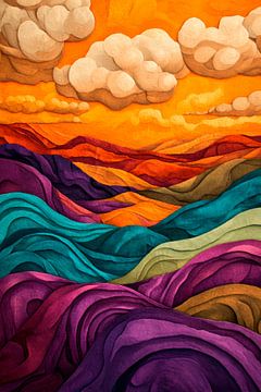 Kleurrijk landschap met bewolkte lucht van Poster Art Shop