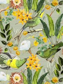 Tropische Vintage Vögel im Jungle von Floral Abstractions