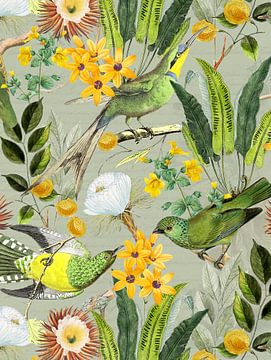 Tropische Vintage Vögel im Jungle von Floral Abstractions