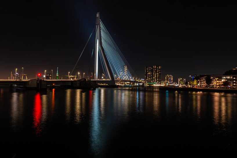 Erasmusbrug Rotterdam bij nacht met de skyline op de achtergrond. van Brian Morgan