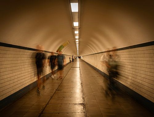 Pedestrian tunnel Antwerp, people on the move by Margreet Riedstra