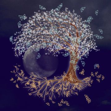 Baum des Lebens in der Nacht von Bianca Wisseloo