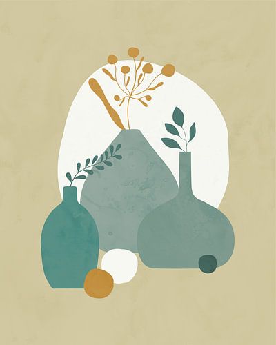 Minimalist still life with three vases