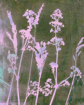 Sogni di fiori. Retro bloemen, planten en grassen in roze, groen, blauw van Dina Dankers