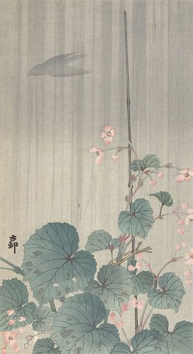 Bégonia sous la pluie d'Ohara Koson