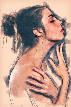 Porträt der Seitenansicht einer nackten Frau (Mischtechnik) von Art by Jeronimo