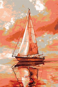 Zeilboot bij zonsondergang digitale kunst van Art & Soul Creations