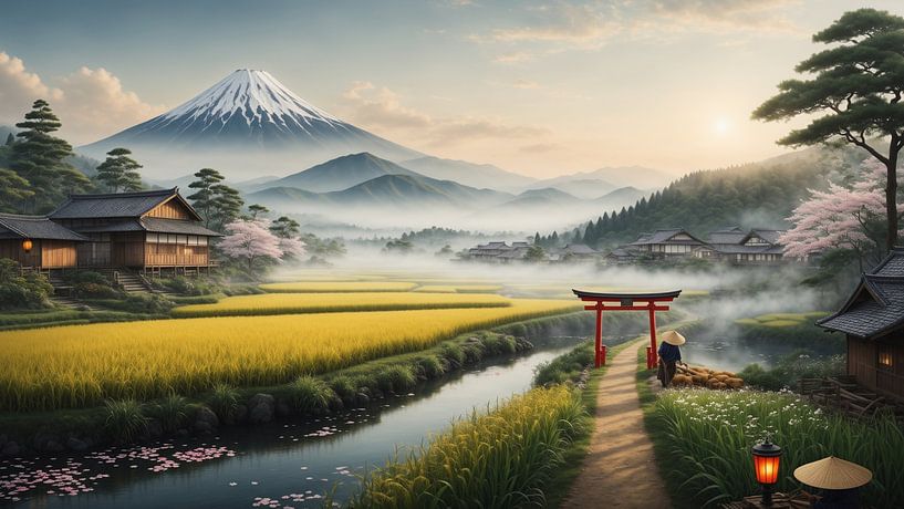 Serenity of the Japanese Countryside at Dawn by febri anto