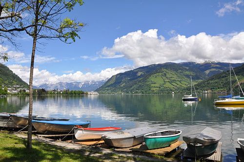 colourful boats in a lake in Austria
