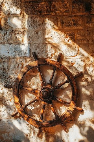 Roue de bateau sur un mur sur Poster Art Shop