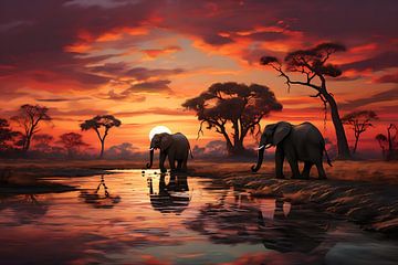 Olifanten savanne van PixelPrestige