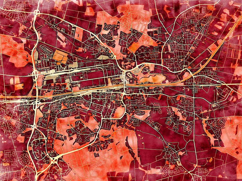 Map of Wolfsburg with the style 'Amber Autumn' by Maporia