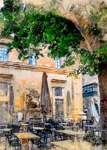 Malta stad Valetta aquarel schilderij #malta